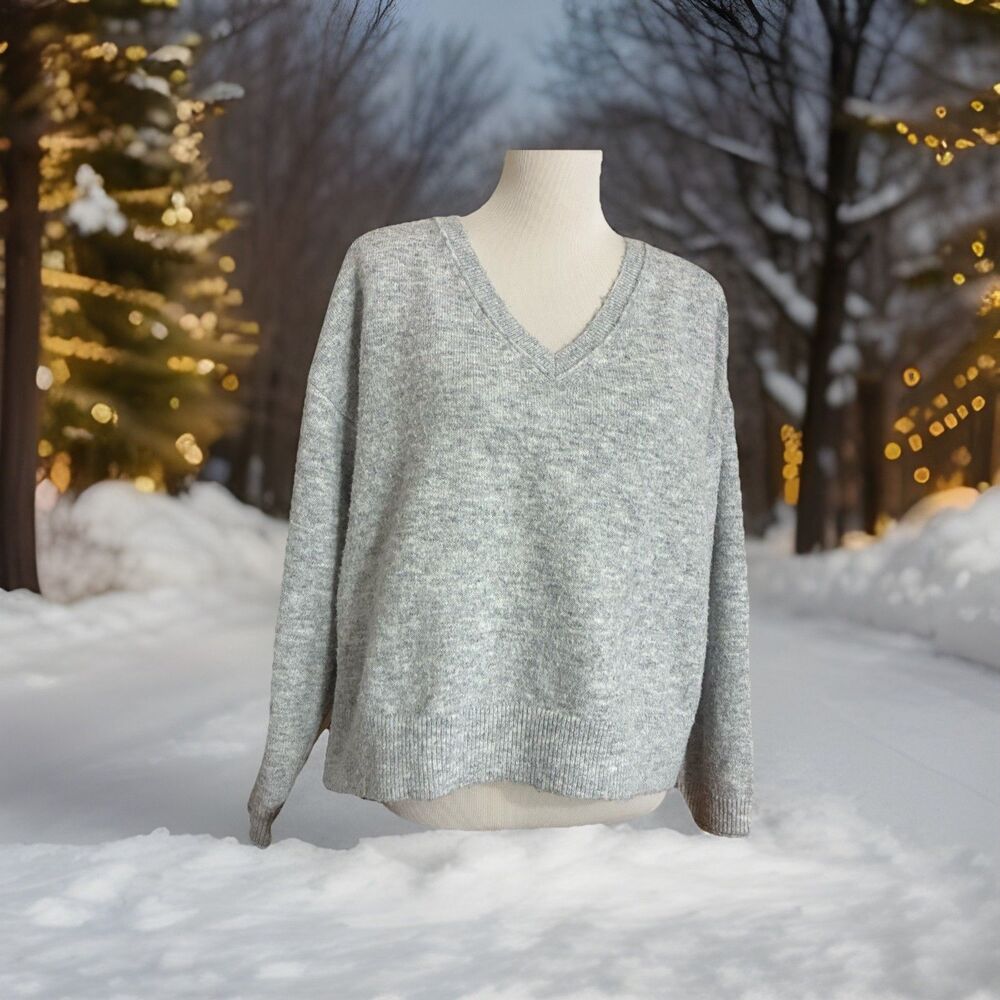 Lucky Brand Sweater Womens Gray Wool Blend V-Neck Long Sleeve Pullover